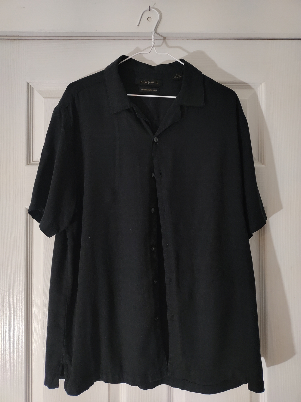 Men's Black Washable Silk Short-Sleeve Button-Up Shirt - Picture 1 of 5
